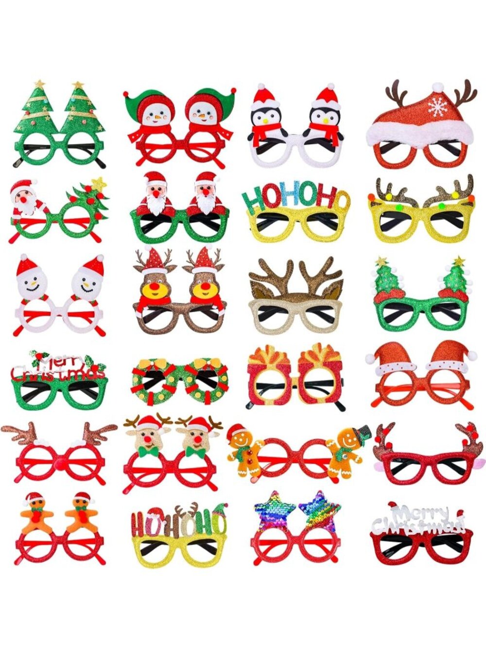 New 24Pcs Christmas Eyeglasses Party Decorations, Glitter Frames for Holiday